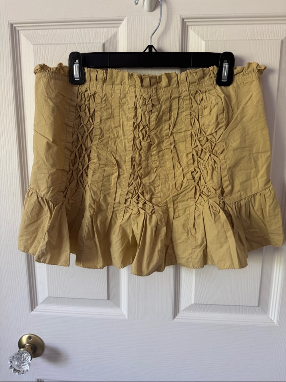 Anthropologie Mustard Smocked Ruffle Strapless Top